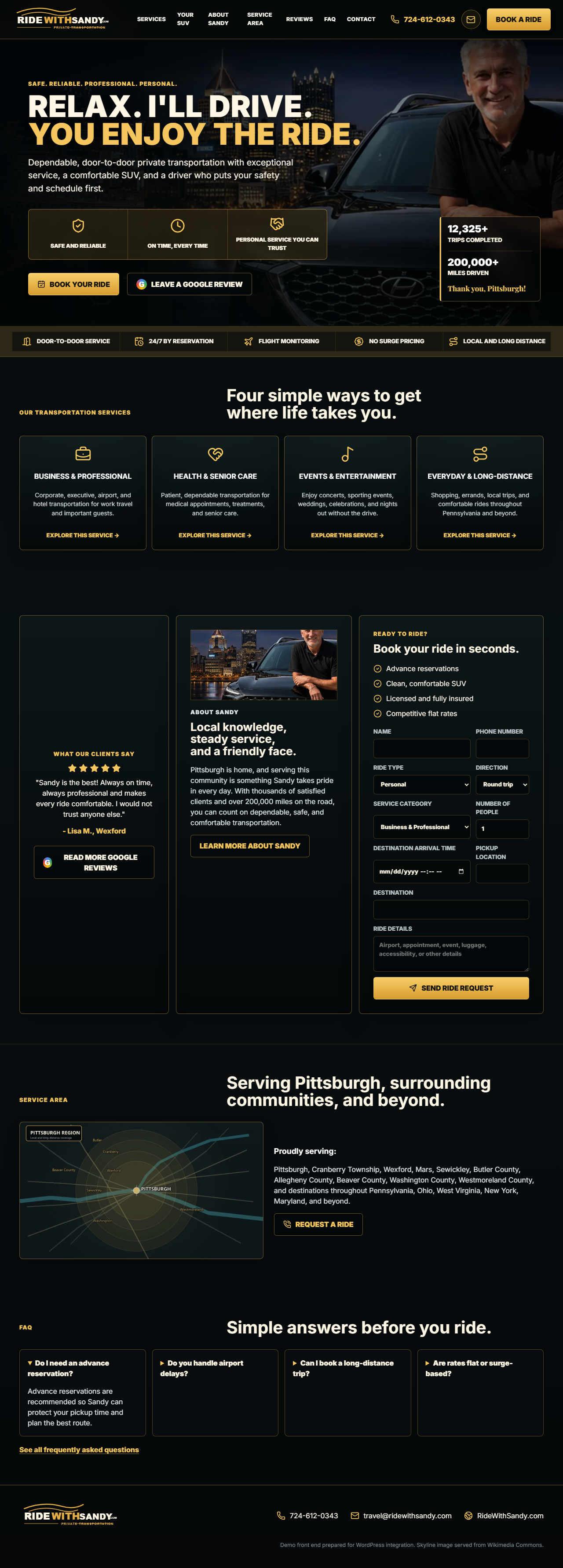 Ride With Sandy website preview